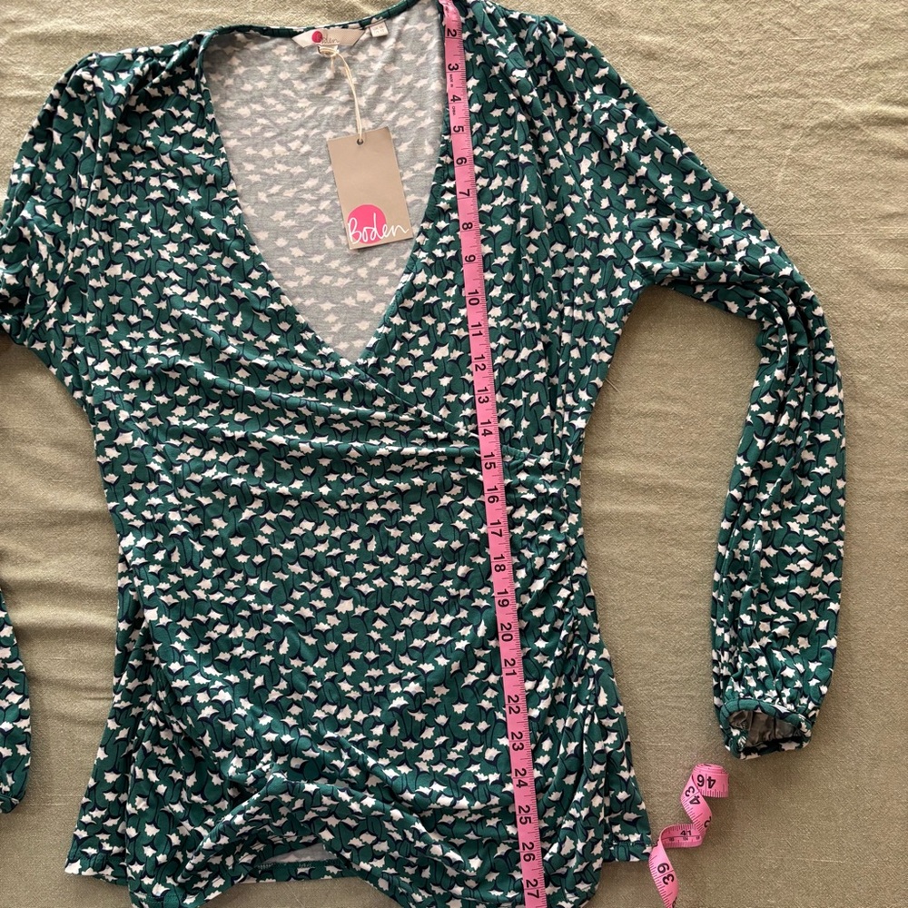 Boden Green Floral Wrap Blouse 12 NWT - Picture 12 of 16